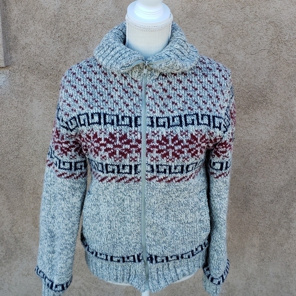 Vintage rare 80's Outerbound wool blend Cable knit fairisle Nordic Arctic coat